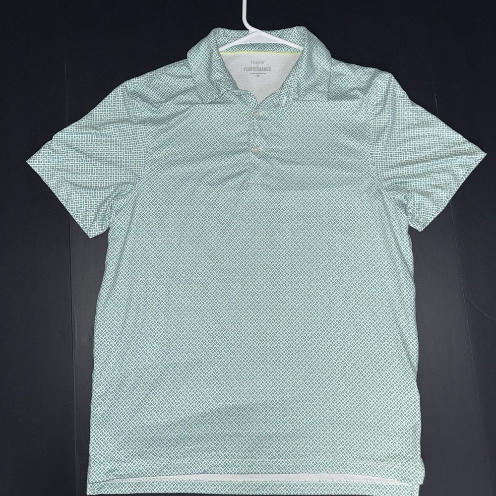 Men's Medium J.CREW Performance Polo Shirt Light Green White Short Sleeve